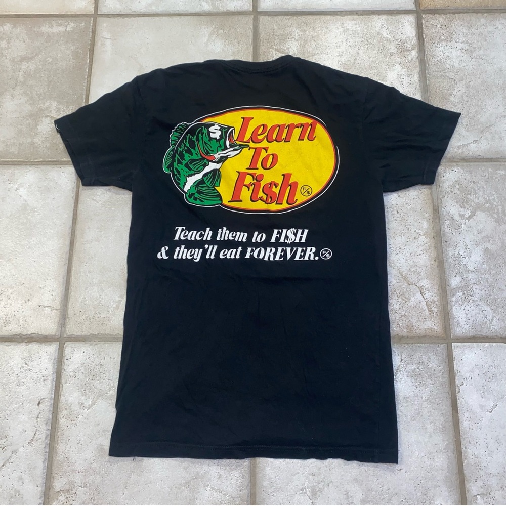 Black 'Learn to Fish' T-Shirt bass pro tee shirt short sleeve green and black